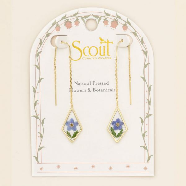 Blue Forget-Me-Not Pressed Flower Gold Threader Earrings | Scout | boogie + birdie