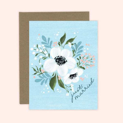 Blue Floral Just Married Wedding Card | Almeida Illustrations | boogie + birdie