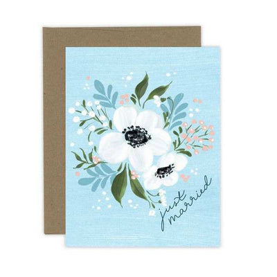 Blue Floral Just Married Wedding Card | Almeida Illustrations | boogie + birdie