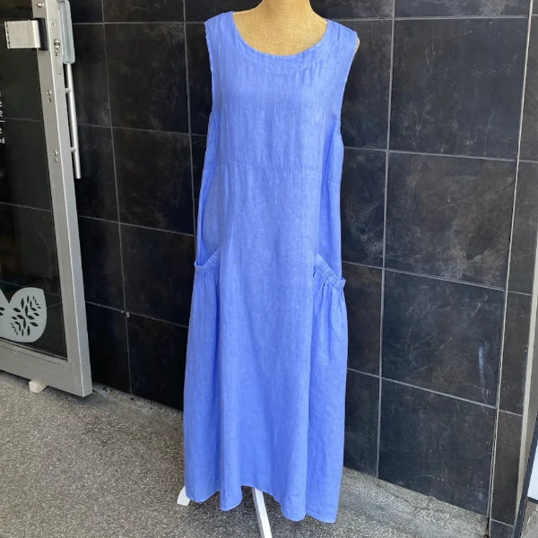 Blue Linen Dress with Pockets | Beyond Capri | boogie + birdie

