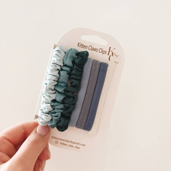 Blue Damage Free Hair Ties | Set of 6 | Kitten Claws Clips | boogie + birdie
