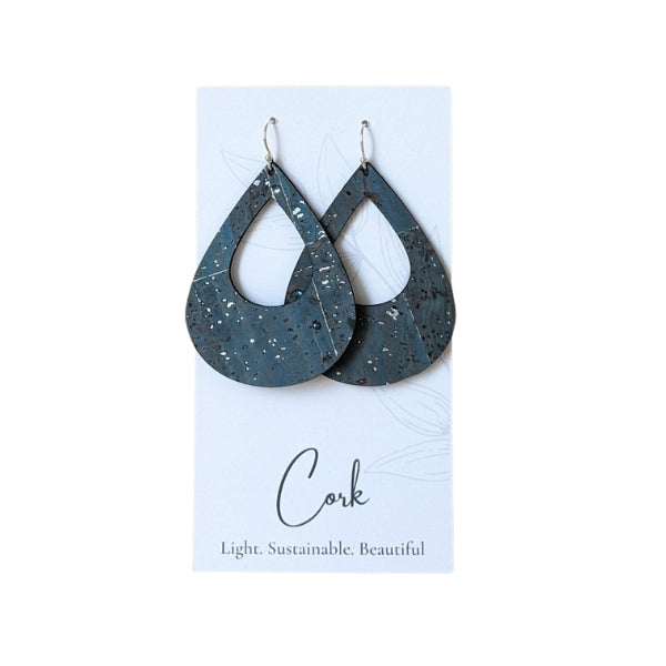 Sea Blue with Silver Flecks Teardrop Cork Earrings | Plum Tree | boogie + birdie 