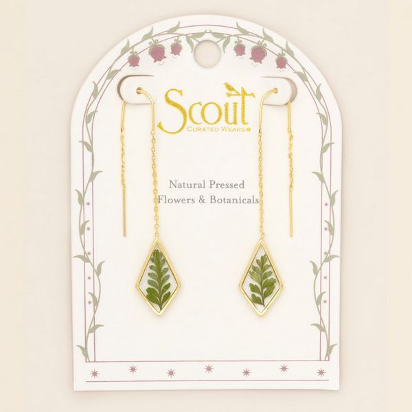 Green Bracken Fern Pressed Flower Gold Threader Earrings | Scout | boogie + birdie