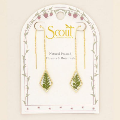 Green Bracken Fern Pressed Flower Gold Threader Earrings | Scout | boogie + birdie