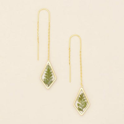 Green Bracken Fern Pressed Flower Gold Threader Earrings | Scout | boogie + birdie