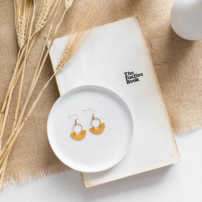Mustard Yellow Leather and Brass Ring Earrings | whitebirch handmade | boogie + birdie