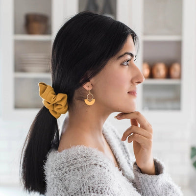 Mustard Yellow Leather and Brass Ring Earrings | whitebirch handmade | boogie + birdie