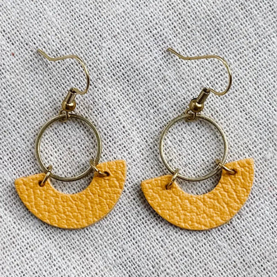 Mustard Yellow Leather and Brass Ring Earrings | whitebirch handmade | boogie + birdie
