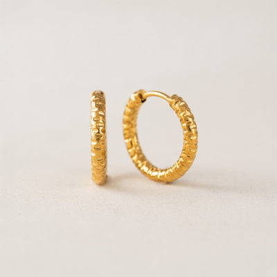 Gold hoop earrings on a light gray background Gold Brit Waterproof Hoops | Lover's Tempo | boogie + birdie