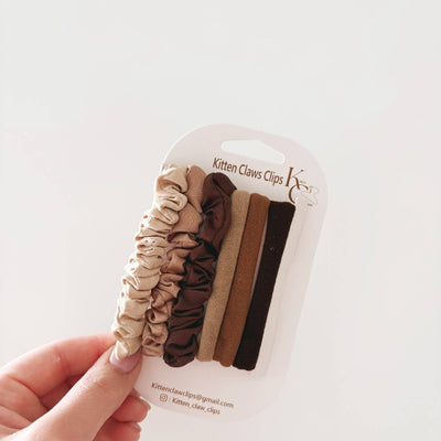 Brown Damage Free Hair Ties | Set of 6 | Kitten Claws Clips | boogie + birdie