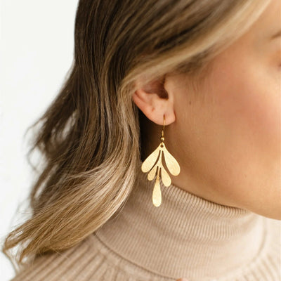 Brass Brushed Leaf Drop Earrings | whitebirch handmade | boogie + birdie