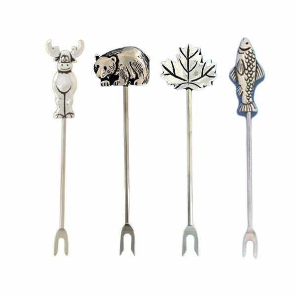 Pewter Moose, Bear, Maple Leaf & Fish Food Picks | Set of 4 | Basic Spirit | boogie + birdie