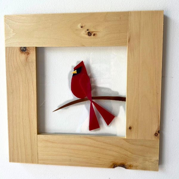 Glass Cardinal Framed Wall Art 12x12 | Shards of Time | boogie + birdie