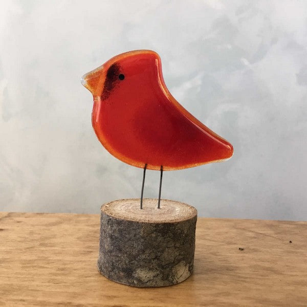 Glass Cardinal Chick Perched Decor - The Glass Bakery - boogie + birdie