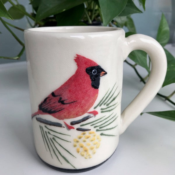 Cardinal on Pine Mug | Susan Robertson Pottery | boogie + birdie