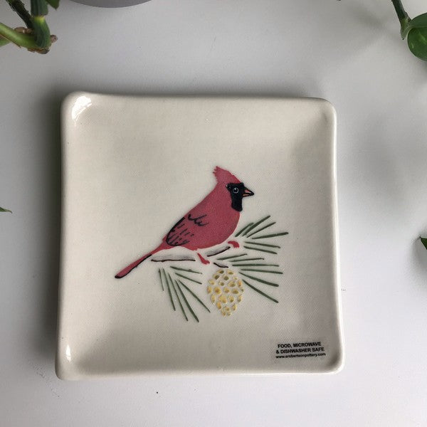 Cardinal with Pine Luncheon Plate | Susan Robertson Pottery | boogie + birdie