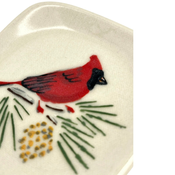 Cardinal with Pine Tea Bag Holder | Susan Robertson Pottery | boogie + birdie