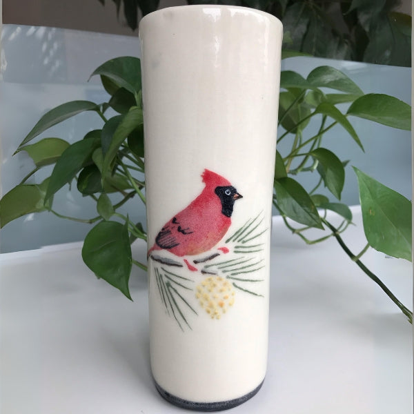 Cardinal on Pine Branch Vase 9" | Susan Robertson Pottery | boogie + birdie