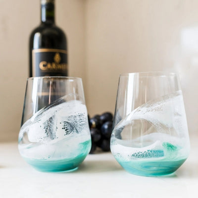 Caribbean Blue Stemless Wine Glasses | Set of 2 | Lynn & Liana | boogie + birdie