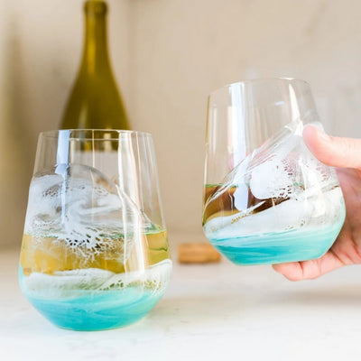 Caribbean Blue Stemless Wine Glasses | Set of 2 | Lynn & Liana | boogie + birdie