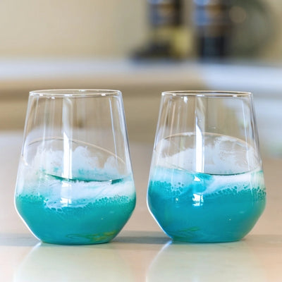 Caribbean Blue Stemless Wine Glasses | Set of 2 | Lynn & Liana | boogie + birdie
