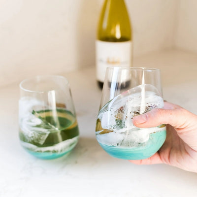 Caribbean Blue Stemless Wine Glasses | Set of 2 | Lynn & Liana | boogie + birdie