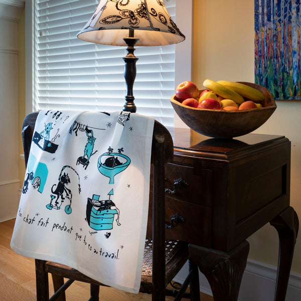 What Your Cat Does While You're At Work Tea Towel | Sa Boothroyd | boogie + birdie