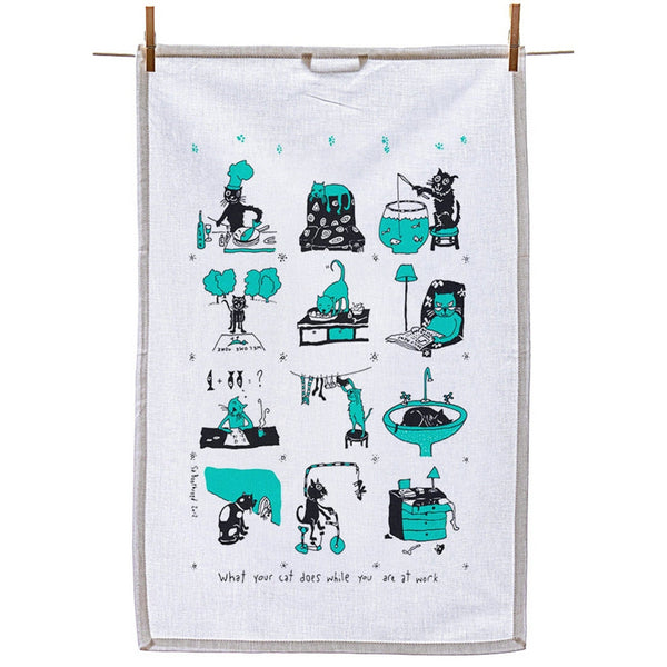 What Your Cat Does While You're At Work Tea Towel | Sa Boothroyd | boogie + birdie