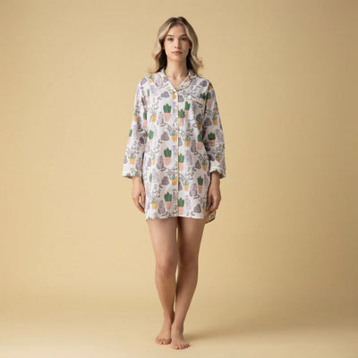Cat Catcus Cotton Nightshirt | Mahogany | boogie + birdie