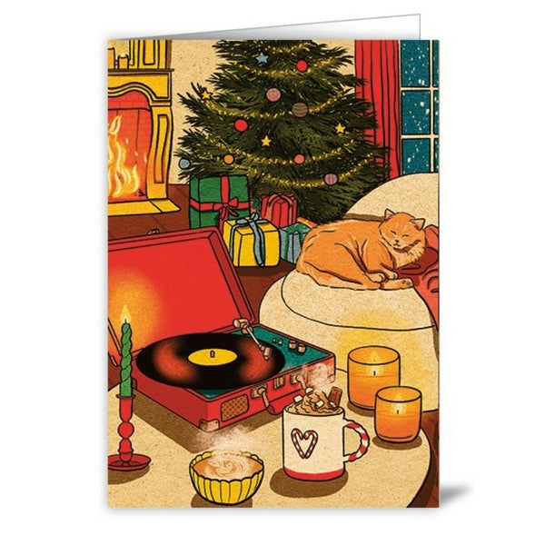 Cat with Record Player Christmas Card | Quire | boogie + birdie