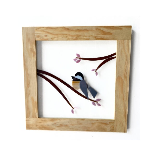 Glass Chickadee Framed Wall Art 12x12 | Shards of Time | boogie + birdie
