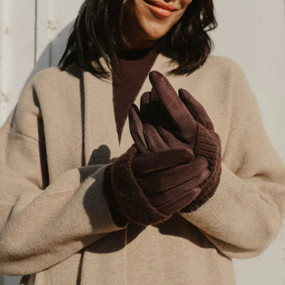 Milk Chocolate Ribbed Wrist Warmer Faux Suede Gloves) | Winter Accessories | boogie + birdie