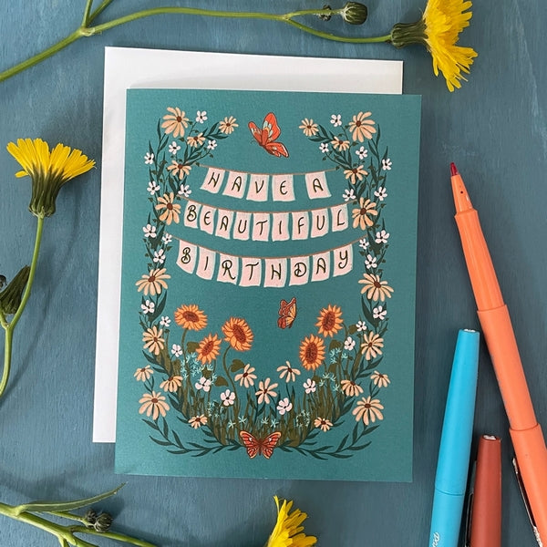Wildflower Banner Birthday Card | Carabara Designs | boogie + birdie