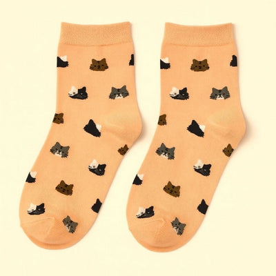 Coral + Grape Mew Cat Pattern Crew Socks | Pack of 2 | Pika & Bear | boogie + birdie