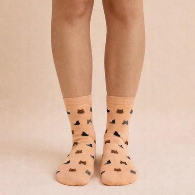 Coral + Grape Mew Cat Pattern Crew Socks | Pack of 2 | Pika & Bear | boogie + birdie