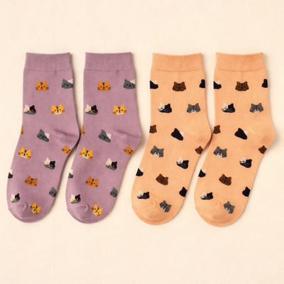 Coral + Grape Mew Cat Pattern Crew Socks | Pack of 2 | Pika & Bear | boogie + birdie