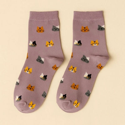 Coral + Grape Mew Cat Pattern Crew Socks | Pack of 2 | Pika & Bear | boogie + birdie