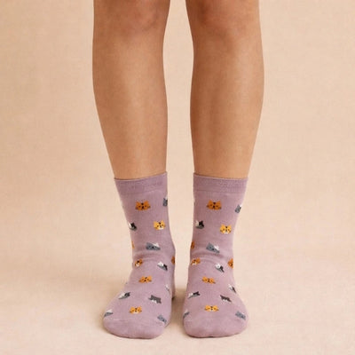 Coral + Grape Mew Cat Pattern Crew Socks | Pack of 2 | Pika & Bear | boogie + birdie