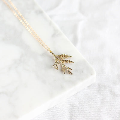 Gold Juniper Branch Necklace | Birch Jewellery | boogie + birdie