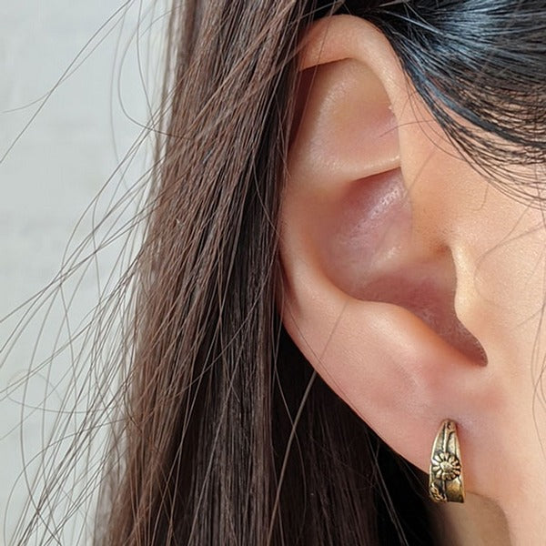 Bronze Daisy Hoop Huggies Earrings | Marmalade Jewellery | boogie + birdie