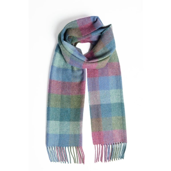 Damask Green Turquoise Check Lambswool Scarf | Foxford | boogie + birdie