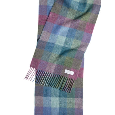 Damask Green Turquoise Check Lambswool Scarf | Foxford | boogie + birdie