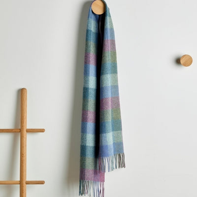Damask Green Turquoise Check Lambswool Scarf | Foxford | boogie + birdie