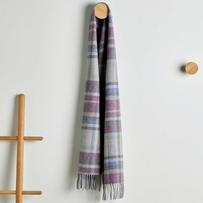Damask Grey Tartan Lambswool Scarf | Foxford | boogie + birdie