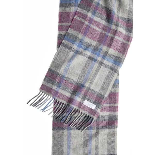 Damask Grey Tartan Lambswool Scarf | Foxford | boogie + birdie