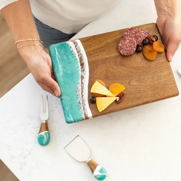 Caribbean Blue Date Night Acacia Cheese Board | Lynn & Liana | boogie + birdie 