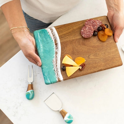 Caribbean Blue Date Night Acacia Cheese Board | Lynn & Liana | boogie + birdie