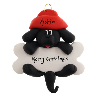 Personalized Black Dog On Bone Ornament | Ornamentopia | boogie + birdie