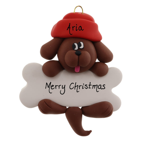Personalized Brown Dog On Bone Ornament | Ornamentopia | boogie + birdie