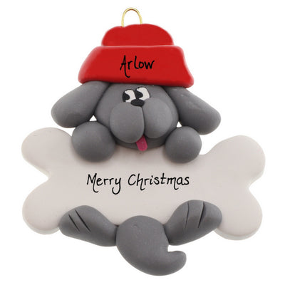 Personalized Grey Dog on Bone Ornament | Ornamentopia | boogie + birdie